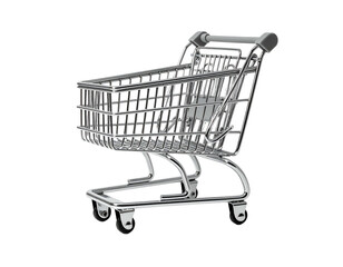 Miniature metal shopping cart, wireframe design, isolated