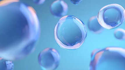 Abstract blue translucent spheres floating in water