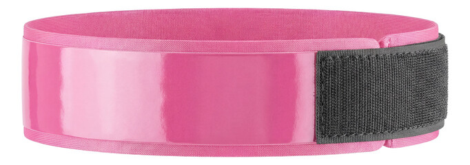 Bright pink reflective armband with Velcro closure for enhanced visibility.
