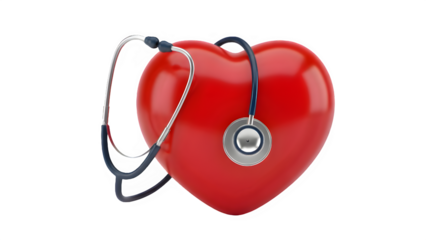 Red heart shape with a stethoscope, symbolizing health and care