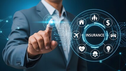 Innovative Digital Insurance Concept with Businessman Interacting with Virtual Insurance Icons