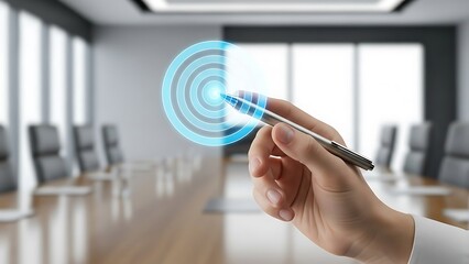 Person using stylus to interact with virtual interface