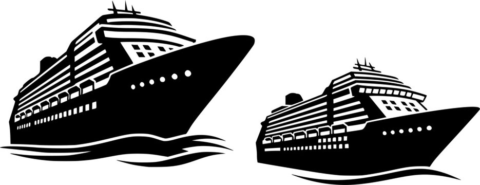 Set of cruise ship vector icon in silhouette design. summer design concepts.
