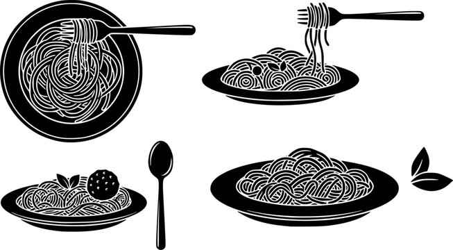 set of spaghetti plate icon vector illustration isolated on white background
