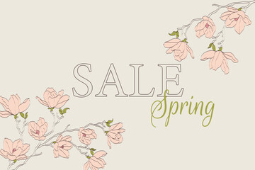 Spring Sale Floral Banner, vector illustration