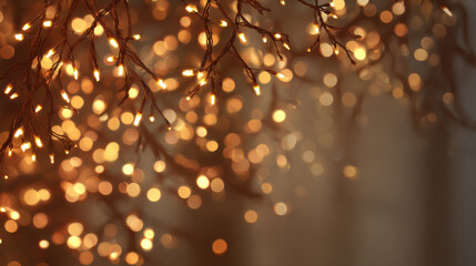 Blurred christmas lights warm tone background bokeh glow festive decoration