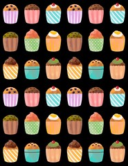 カラフルで可愛いカップケーキ、マフィンのパターン