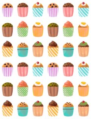 カラフルで可愛いカップケーキ、マフィンのパターン