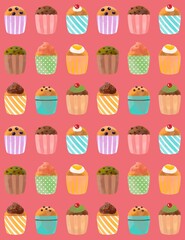 カラフルで可愛いカップケーキ、マフィンのパターン