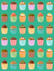 カラフルで可愛いカップケーキ、マフィンのパターン
