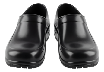 Black slip-on clogs with non-slip sole, ideal for clinical environments.