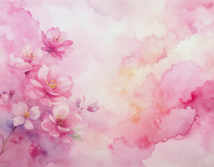Soft pink watercolor cherry blossoms floral painting abstract wash texture background