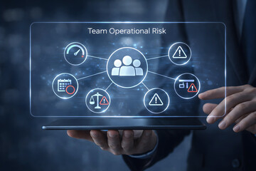 Team operational risk assessment on futuristic digital display