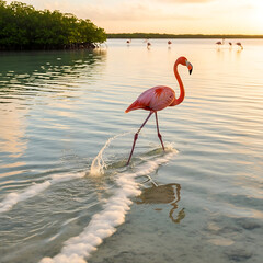 A calm outdoor scene showing green fields under a bright blue sky with soft clouds