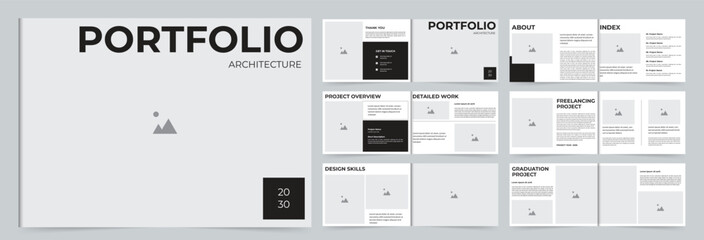Architecture Portfolio Brochure Template, Landscape Layout, Minimalist Portfolio Design