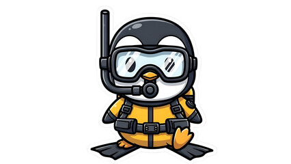 Fototapeta premium Penguin in diving gear cartoon character