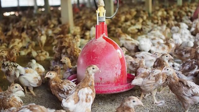 A lot of brown chicken in chicken farm