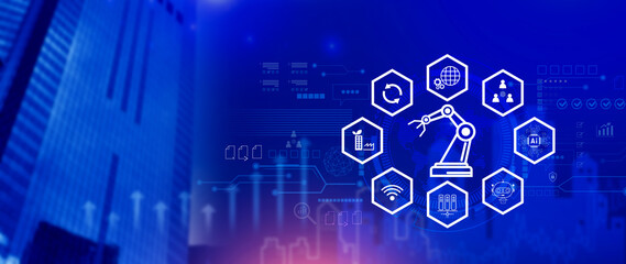 Smart industry, automation and optimisation concept on virtual. Business and modern technology concept, Future of manufacturing innovation. not ai