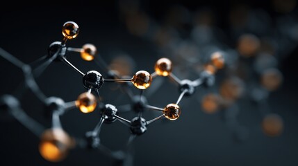 Abstract molecular structure with glowing orange atoms on a dark background