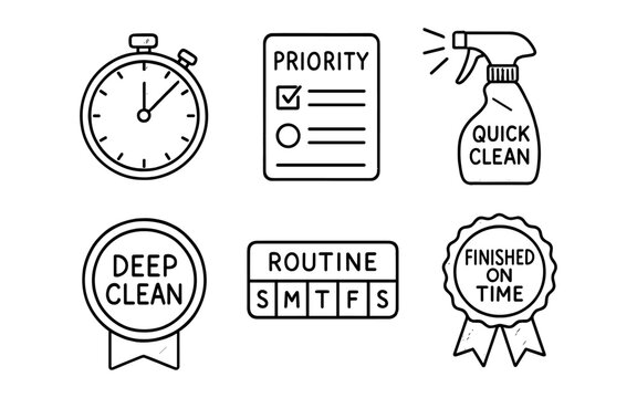 Minimalist cleaning icons for efficient routine management - Powered by Adobe
