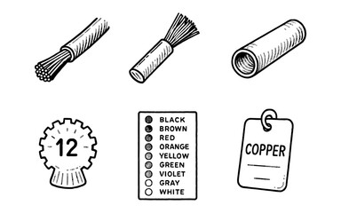 Hand drawn electrical wire elements with copper label and gauge indicator