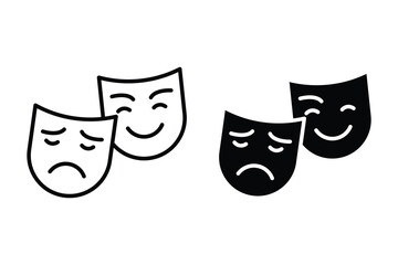 Bipolar disorder icon set. mood swings, depression, mania, emotional instability. Happy and sad face. Comedy and tragedy theater masks icon set.