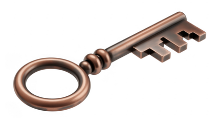 Copper key metal isolated isolated on a transparent background