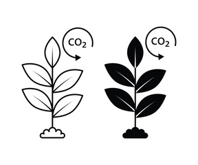 CO2 plant Symbol with Arrow Indicating. Environmental Sustainability. 