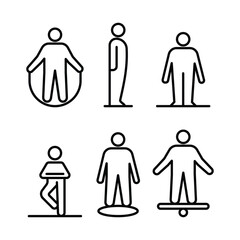 Exercise icon set. body balance line icon. yoga movement, fitness poses, workout exercise activity on white background.