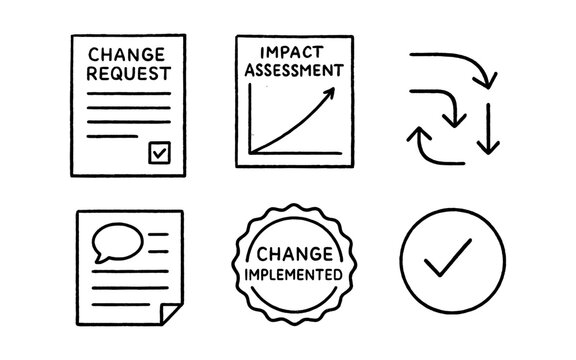 Hand drawn business process icons for change management and implementation