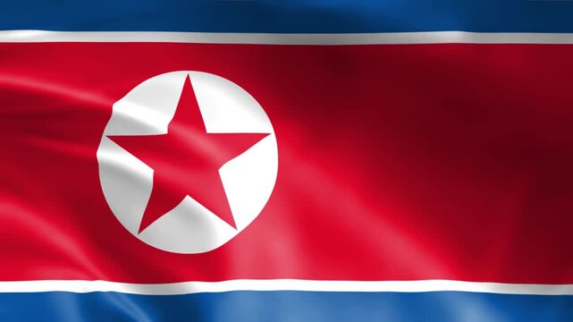 North Korea flag waving in the wind national symbol of DPRK patriotic concept for international events and media