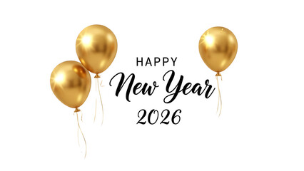 Golden balloons and happy new year 2026 text on for celebration