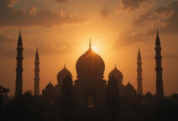 Sunset over Taj Mahal in Agra, Uttar Pradesh, India generative AI Sunset over Taj Mahal in Agra, Uttar Pradesh, India generative