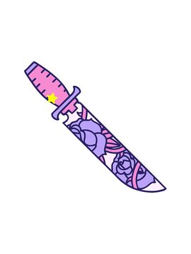 twinkling stars effect animation of tattoo style dagger and flowers