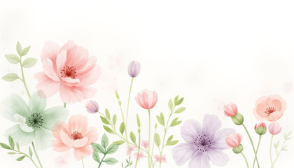 Naklejka premium Soft pastel flowers arranged on a light background in a whimsical style 
