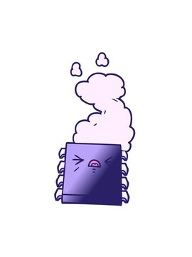 jiggle and pause animation of cartoon overheating computer chip