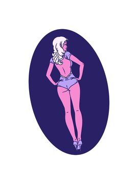 shaking motion animation of tattoo pinup swimsuit girl