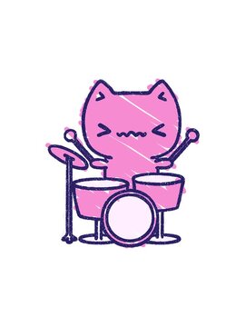 starburst effect animation of Cat Drummer Chalk Drawing