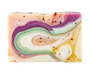 Multi-colored art soap bar with swirl pattern on white