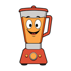 Vector illustration of a cartoon coffee cup and kitchen appliance icons including an electric blender and mixer for food and drink design