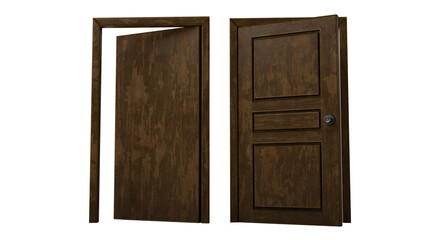 Two Realistic Wooden Doors for Interior Design. High Quality 3D Render of Simple Timber Entryway Set Isolated on White for Home Improvement and Decor.
