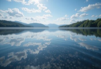 Fototapeta premium Beautiful panoramic image of a calm lake in the Scottish Highlands Generative AI Beautiful panoramic image of a calm lake in the