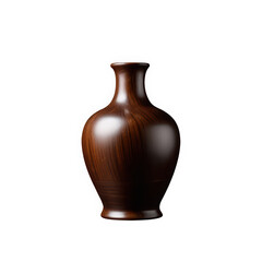 Dark wood vase with glossy finish and traditional shape on transparent background