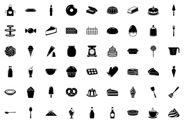 Bakery and Pastry Icon Set Silhouette Vector of Sweets Desserts and Baking Tools