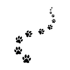 Dog paw prints walking trail silhouette vector