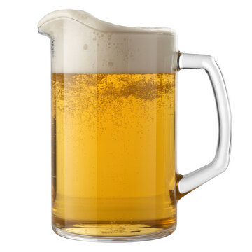 Glass pitcher filled with beer and foam handle drink isolated on a transparent background