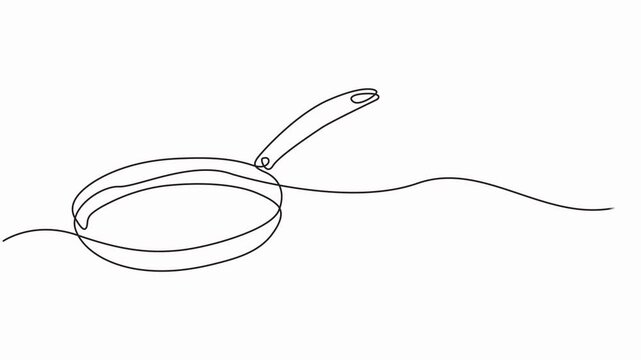 Continuous one line drawing frying pan, kitchen, equipment concept, single line art style vector illustration, minimalist style animation video, Animated self drawing of Frying pan.