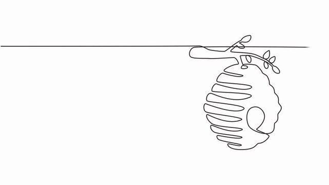 Animated self drawing of Beehive continuous one line art drawing, Continuous one line drawing of honeycomb, Natural healthy food concept single line. Editable outline.