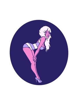 spinning motion animation of iconic tattoo style image of a pinup girl in swimming costume