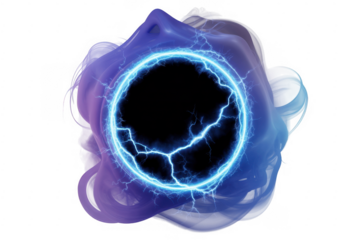 Blue Electric Circle with Purple Smoke lightning abstract isolated on a transparent background